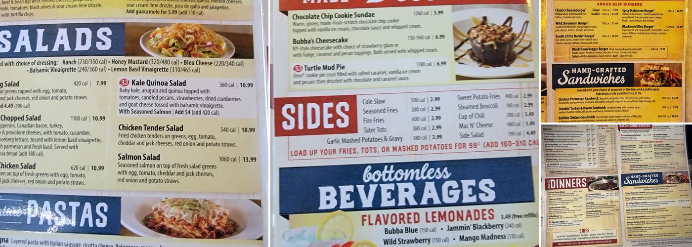 Bubba's 33 Menu