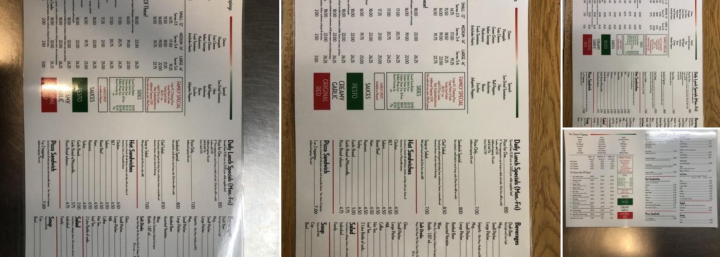 Eric's New York Style Pizza Menu