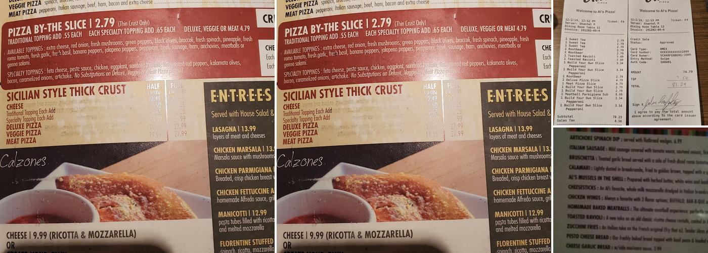 Al’s Pizza Menu