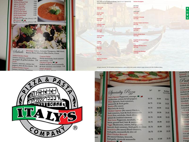 Italy's Pizza & Pasta Company Menu