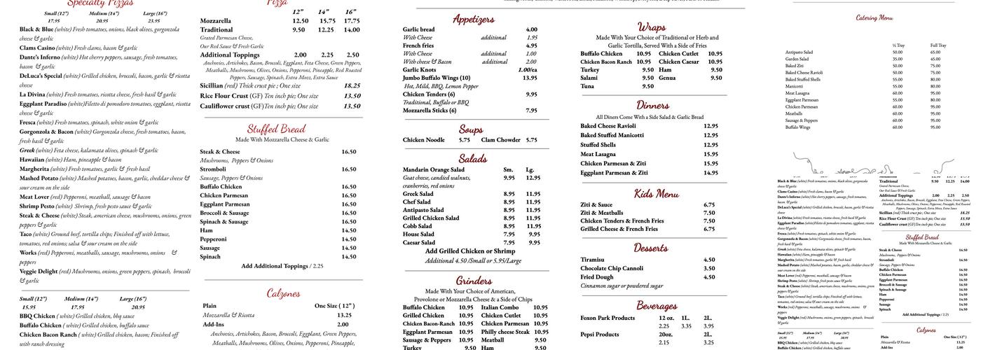 DeLuca's Pizzeria Menu