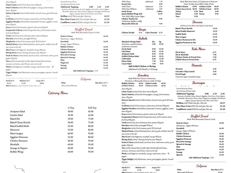 DeLuca's Pizzeria Menu