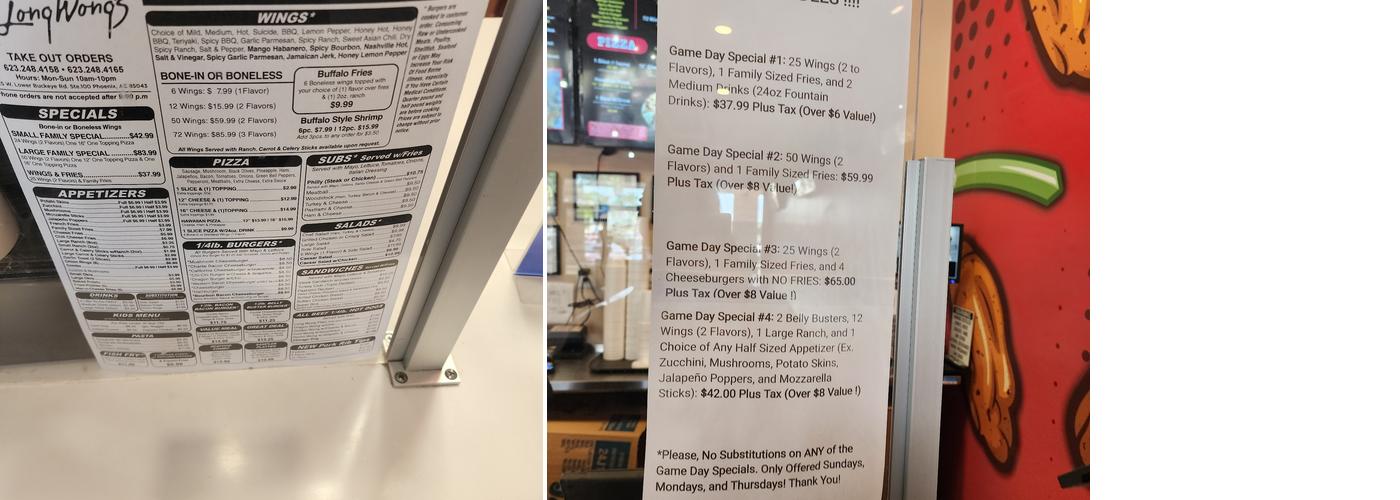 Long Wong's Tuscano Menu