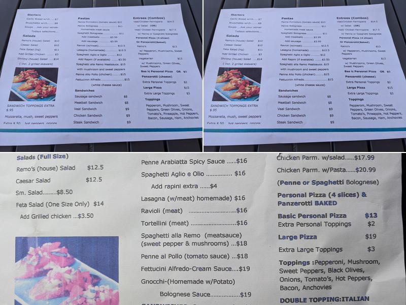 Remo's Place Ltd Menu