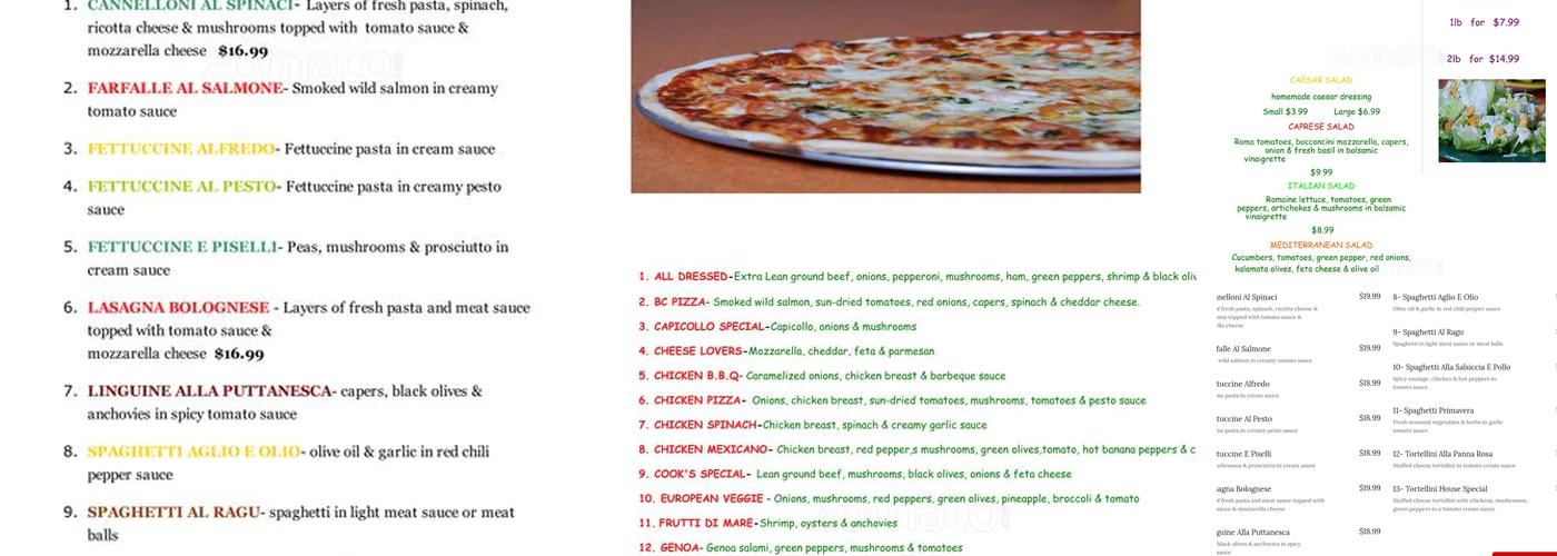 Sorrento Pizza Menu