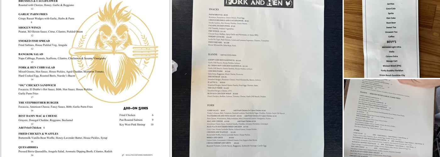 Fork & Hen SRQ Menu