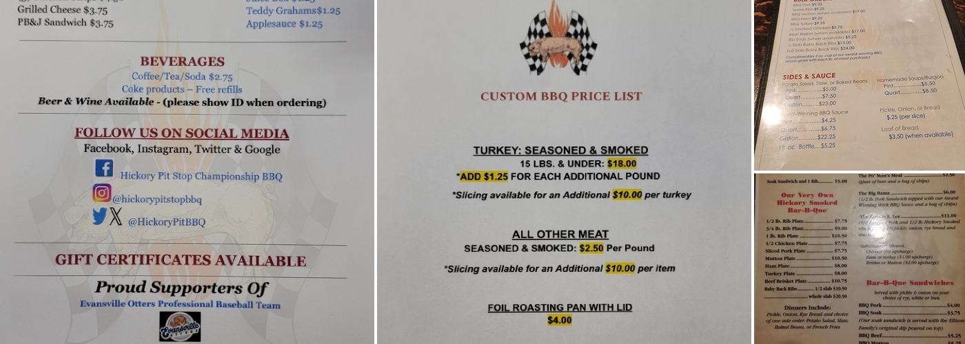 Hickory Pit Stop BBQ Menu