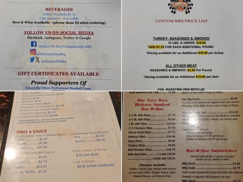 Hickory Pit Stop BBQ Menu
