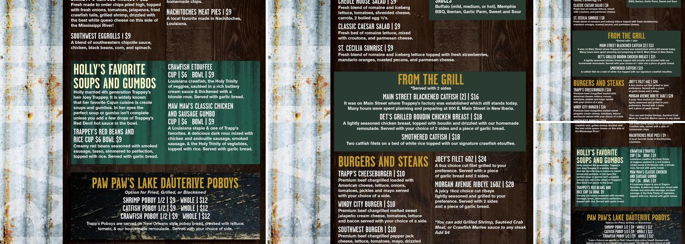 Trapp's Broussard Menu