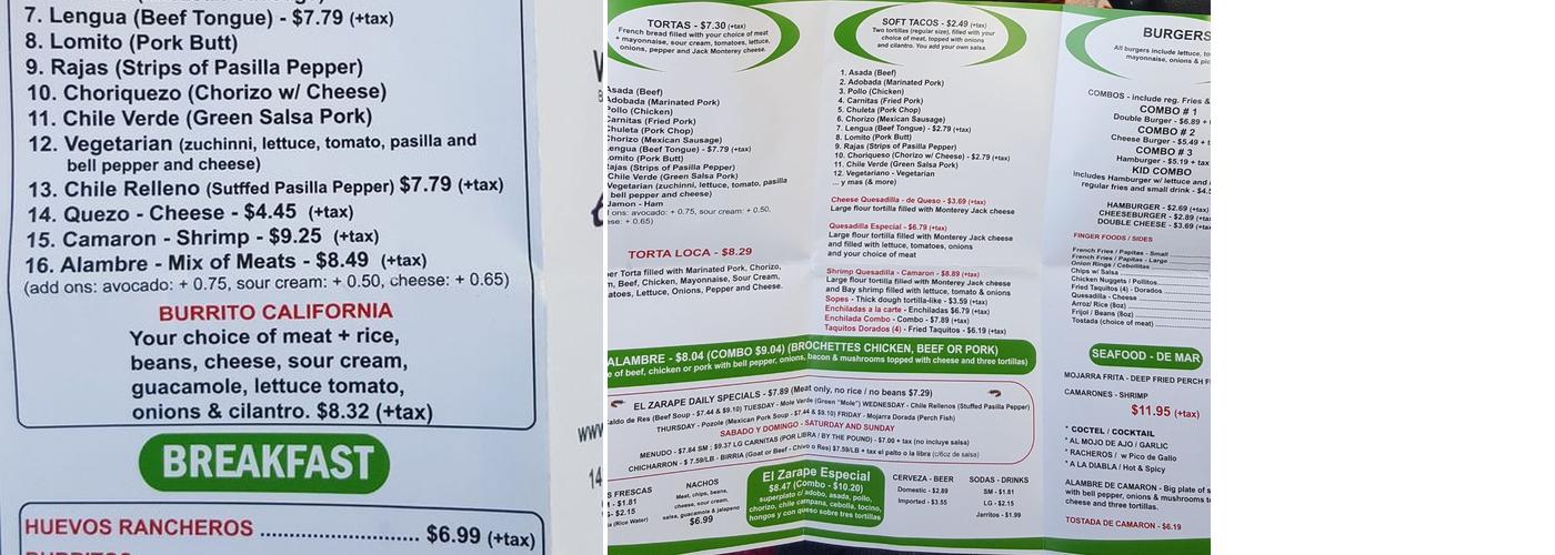 Burger Express Menu