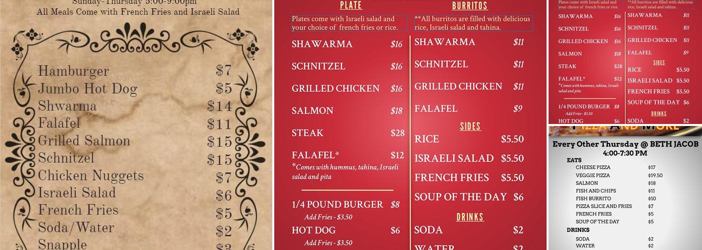 Beth Jacob Congregation Menu