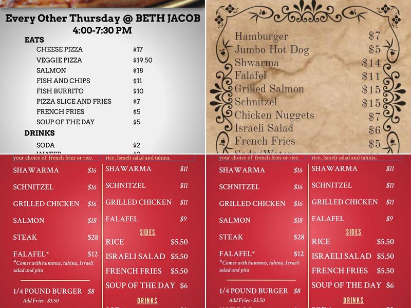 Beth Jacob Congregation Menu