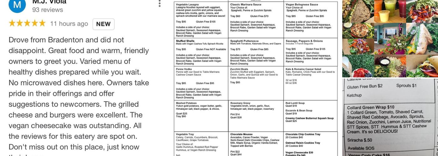 Seed to Table Vegan Eatery Menu