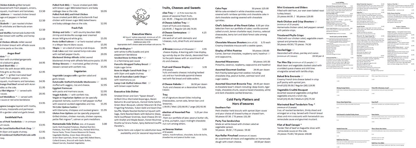 Chef's Catering Menu