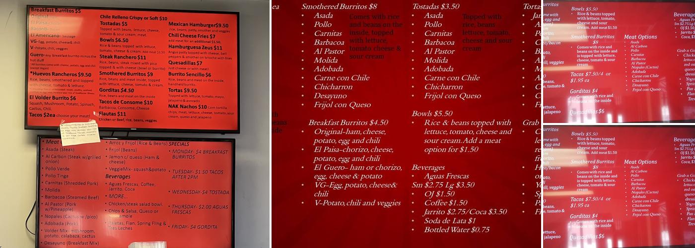 Los Molinos Menu