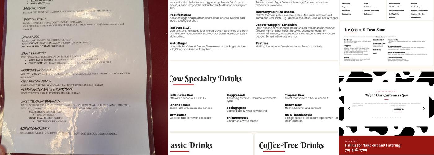 Caffeinated Cow Menu