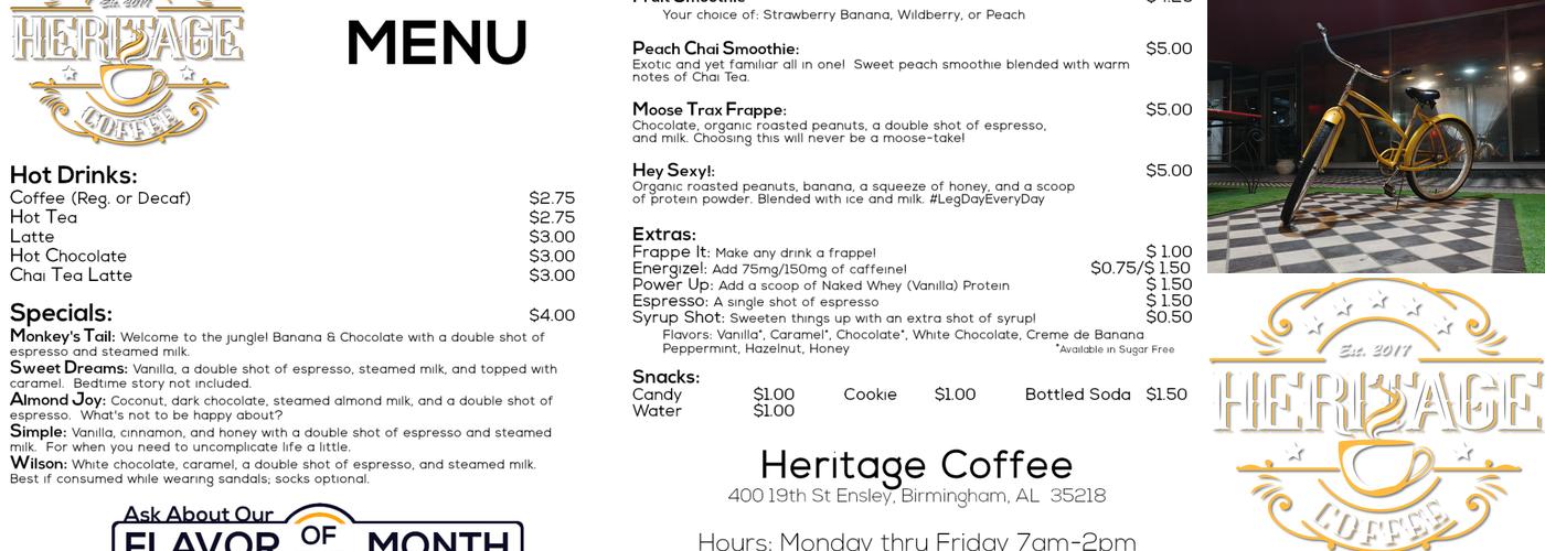 Heritage Coffee Menu