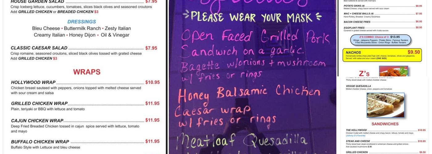 Z'S Corner Cafe Menu
