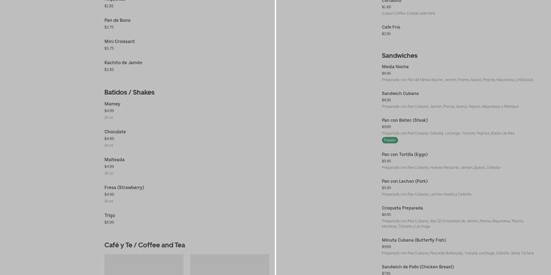 Mercedes Coffee Shop Menu