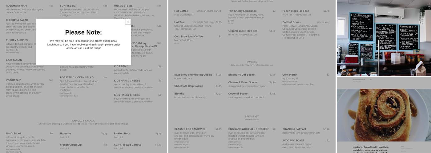 Mae's Sandwich Shop Menu