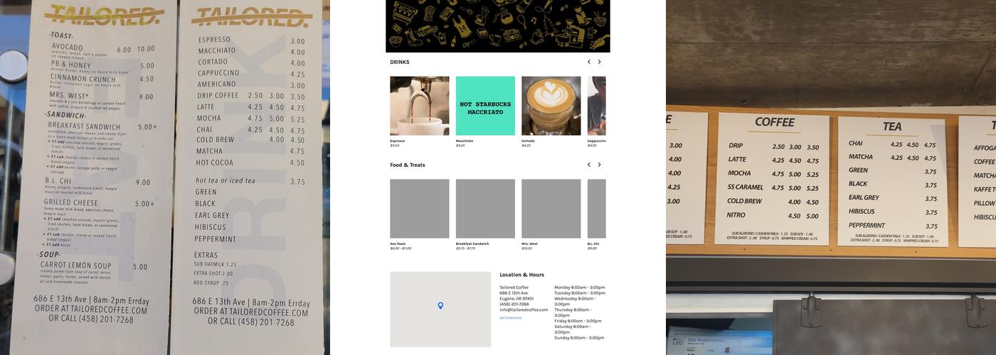 Tailored Coffee Roasters Menu