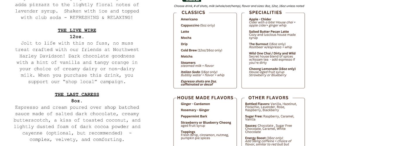 RevMo Choppers and Coffee Menu