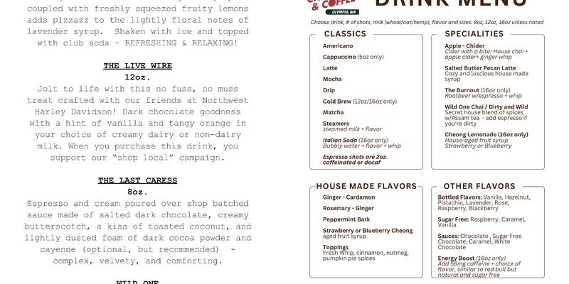 RevMo Choppers and Coffee Menu