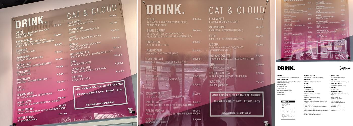 Cat & Cloud Coffee Menu