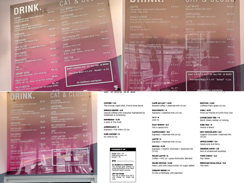 Cat & Cloud Coffee Menu