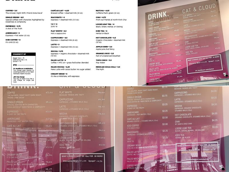 Cat & Cloud Coffee Menu