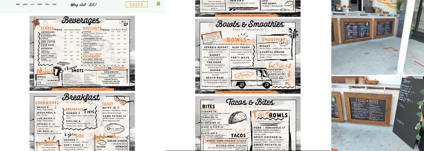 Kooks Cafe & Beach Bar Menu
