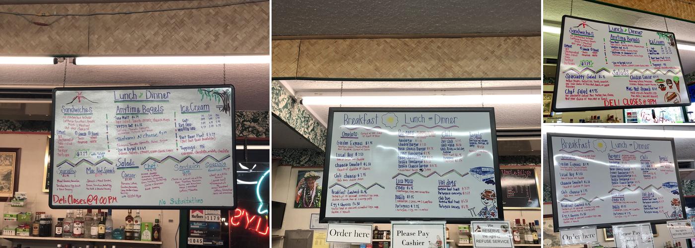 Uncle Billy's General Store Menu