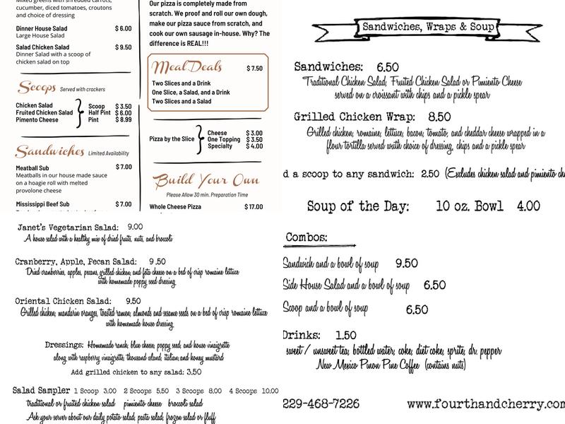 Cafe At Fourth & Cherry Menu