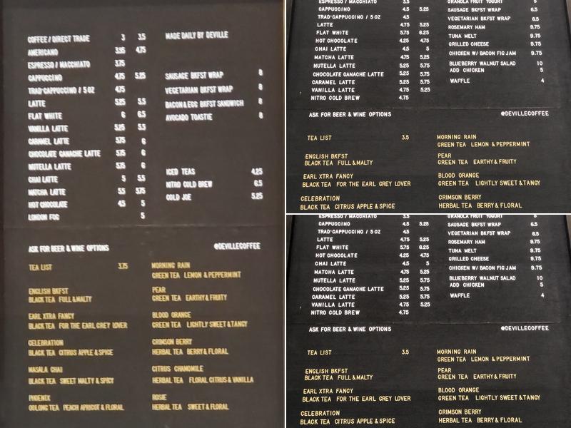 Deville Coffee Menu
