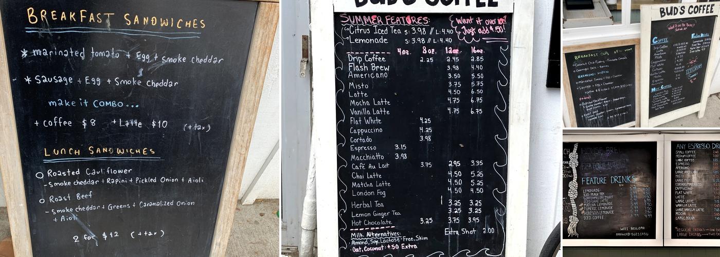 Bud's Coffee Menu
