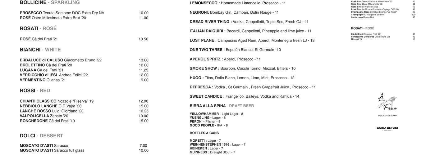 Lé Fresca Menu