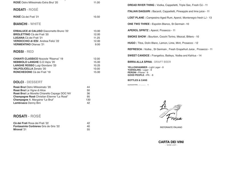 Lé Fresca Menu