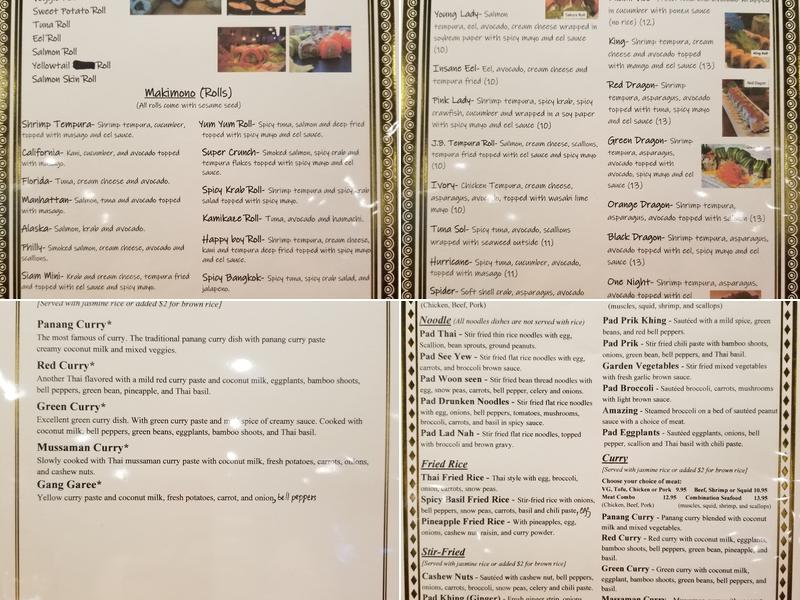 Tup Tim Thai Restaurant and Sushi Bar Menu