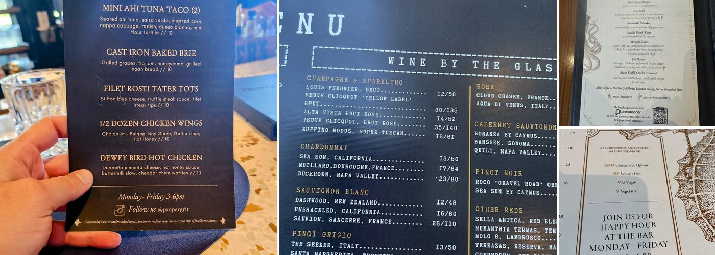 Proper Grit Menu