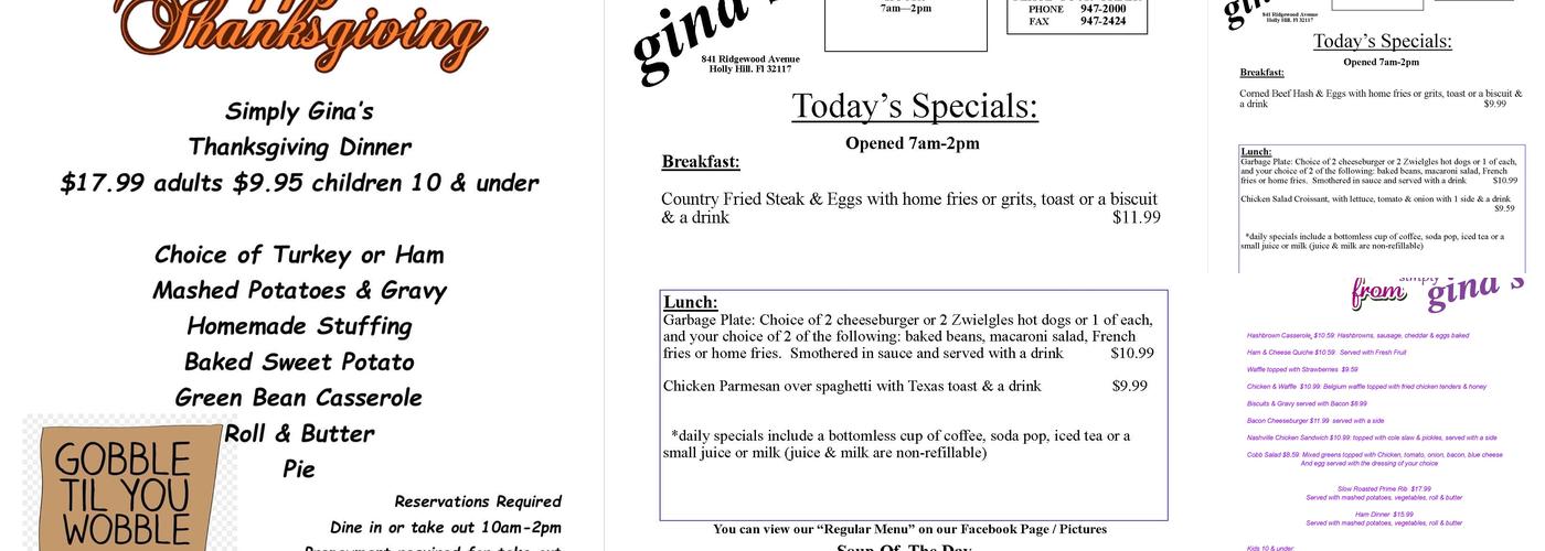 Simply Gina's Menu