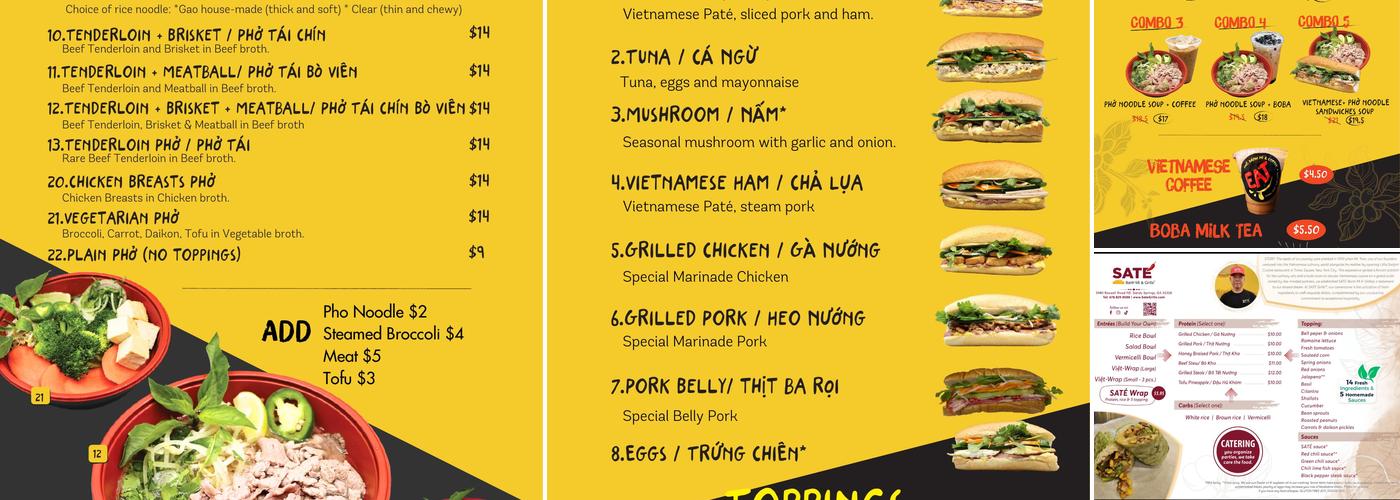SATE Banh Mi & Grille Menu