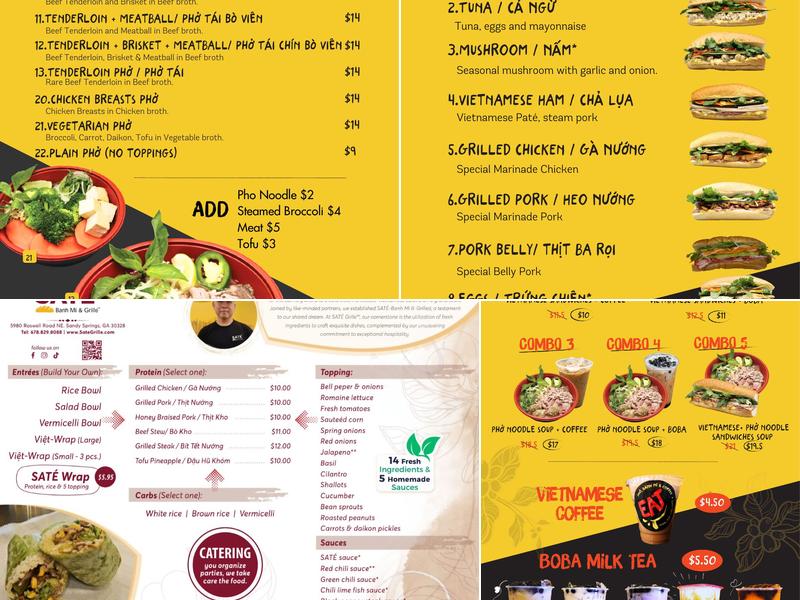 SATE Banh Mi & Grille Menu