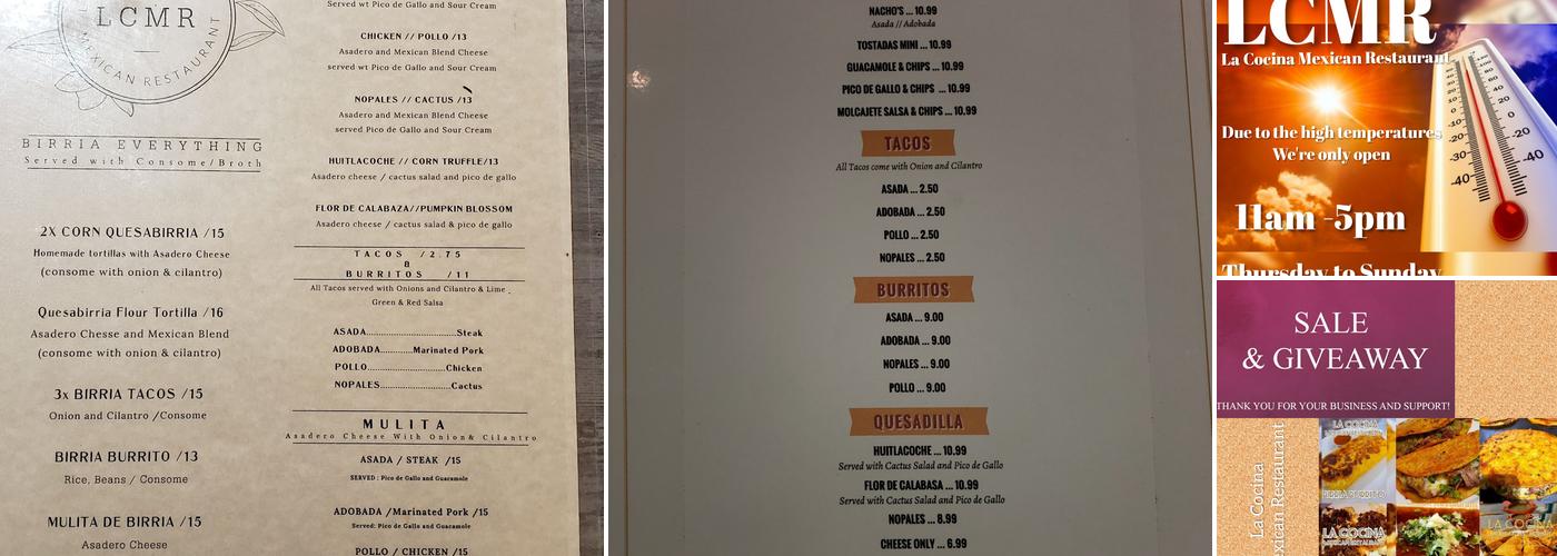 LCMR Co. / La Cocina Menu