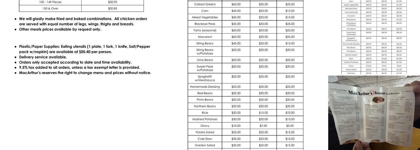 MacArthur's Restaurant Menu