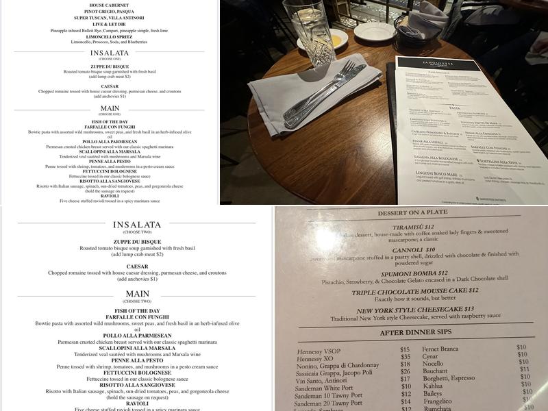 Sangiovese Ristorante Menu
