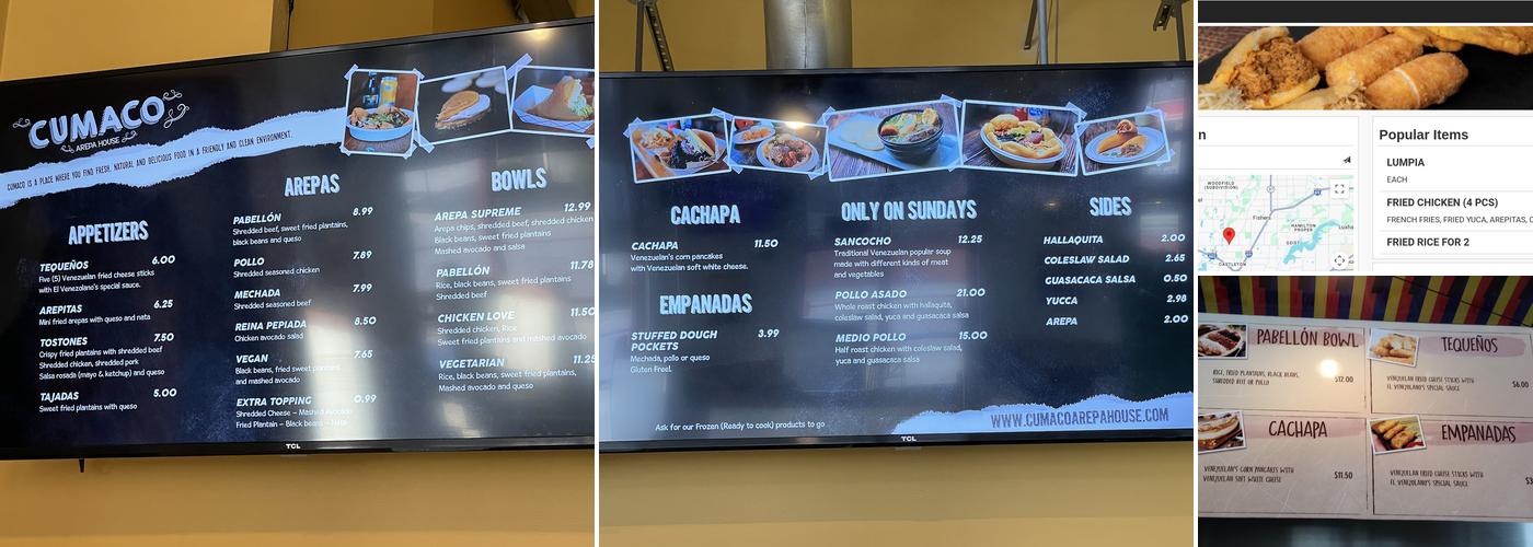 Cumaco Arepa House Menu