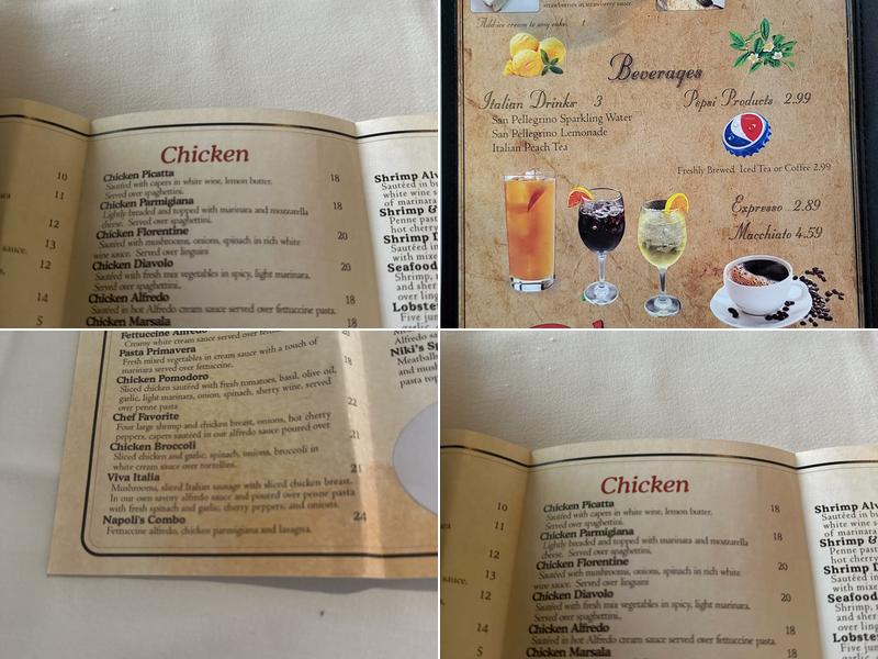 Viona’s Italian Bistro Menu
