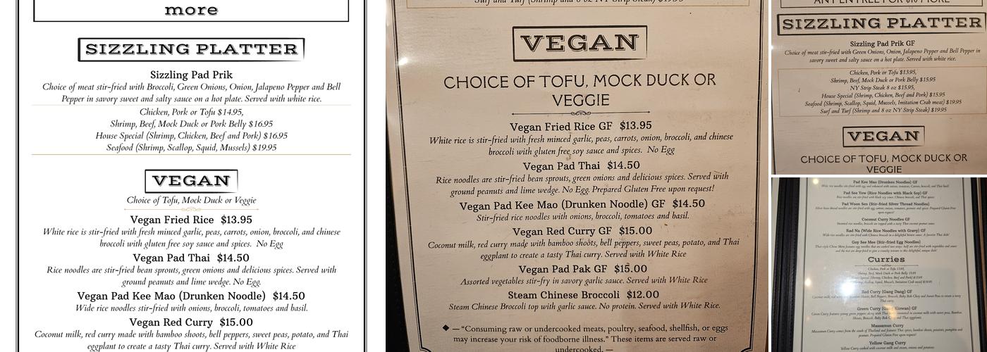 Phi Chay Thai Cuisine Menu