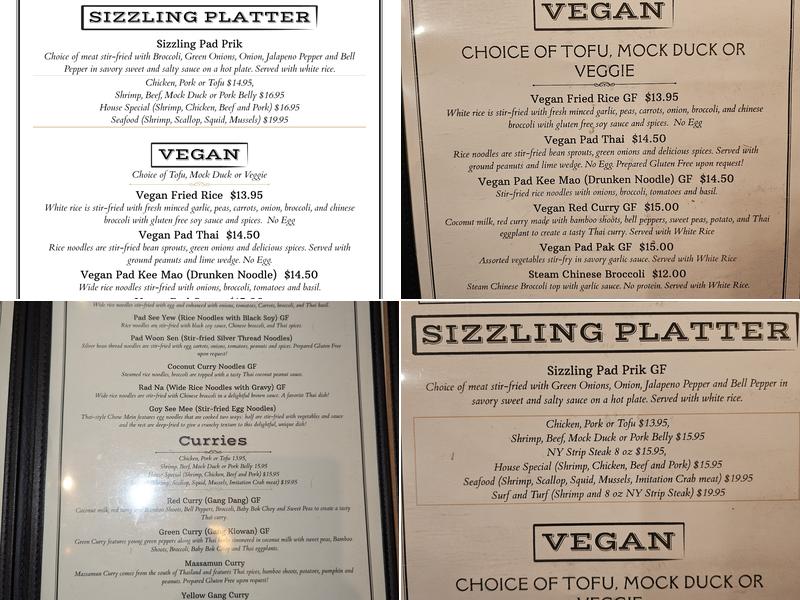 Phi Chay Thai Cuisine Menu