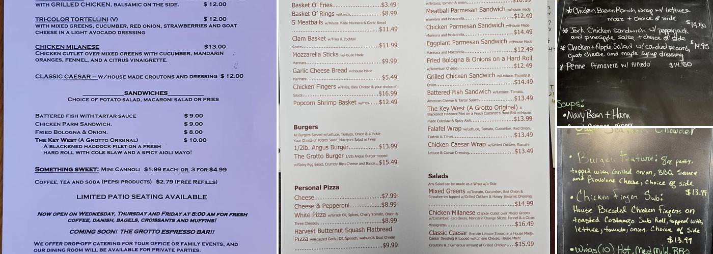 The Grotto Menu